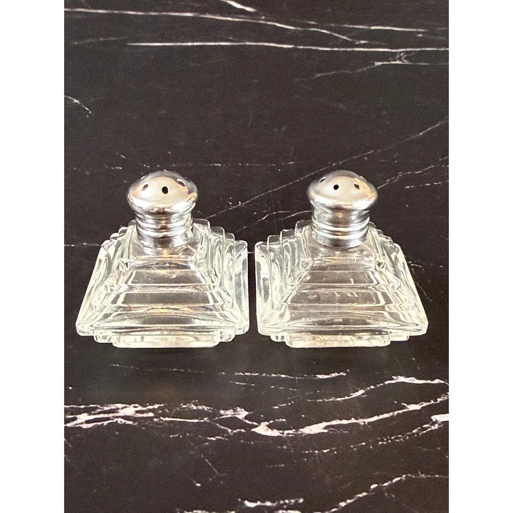 Vintage Irice Mini Crystal Salt & Pepper Shakers Art Deco 1.5